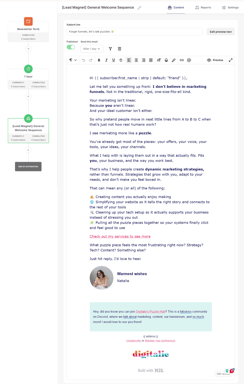 Kit Visual Automations: Create your Welcome email