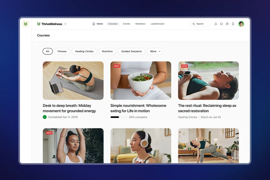 An example of a courses page set up in Circle's community platform.